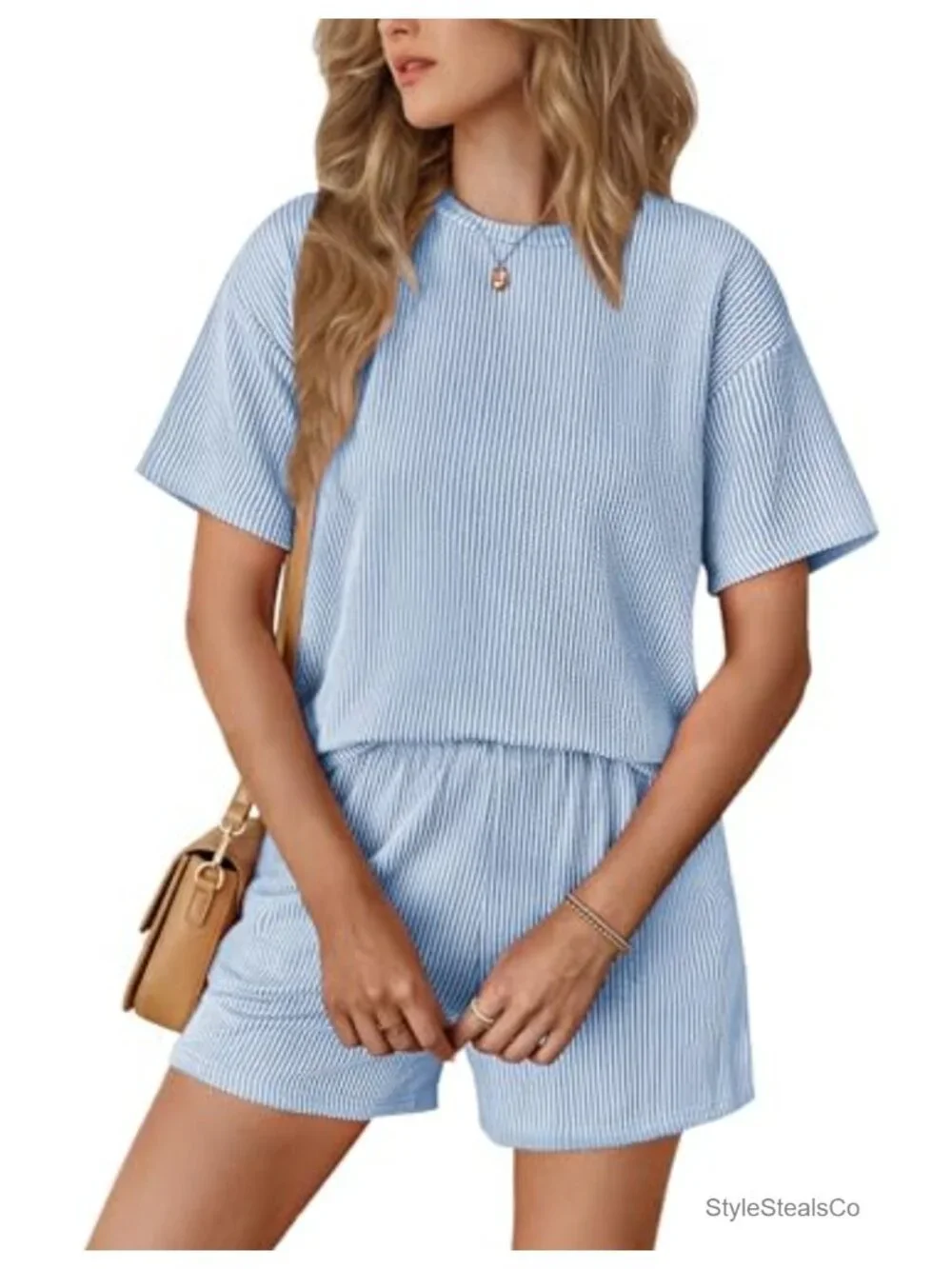 Ribbed Textured Knit Short Sleeve Lounge Set for Women 2 Piece Summer Outfit